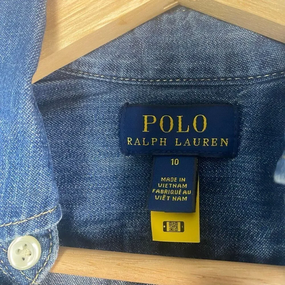 Polo Ralph Lauren Girls Belted Cotton Denim Shirtdress